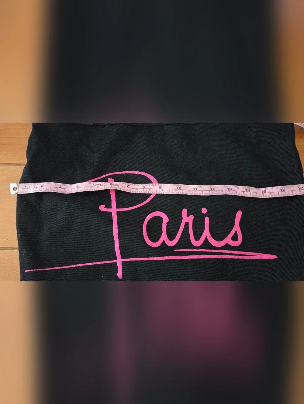 Black Canvas Tote Bag with Pink 'Paris' Script